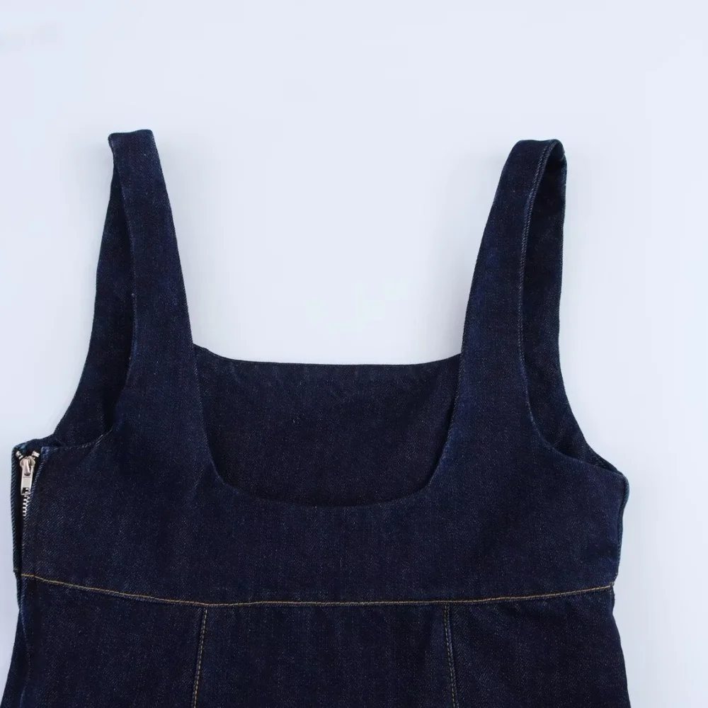 Women’s Square Neck Sleeveless Denim Mini Dress - Image 5