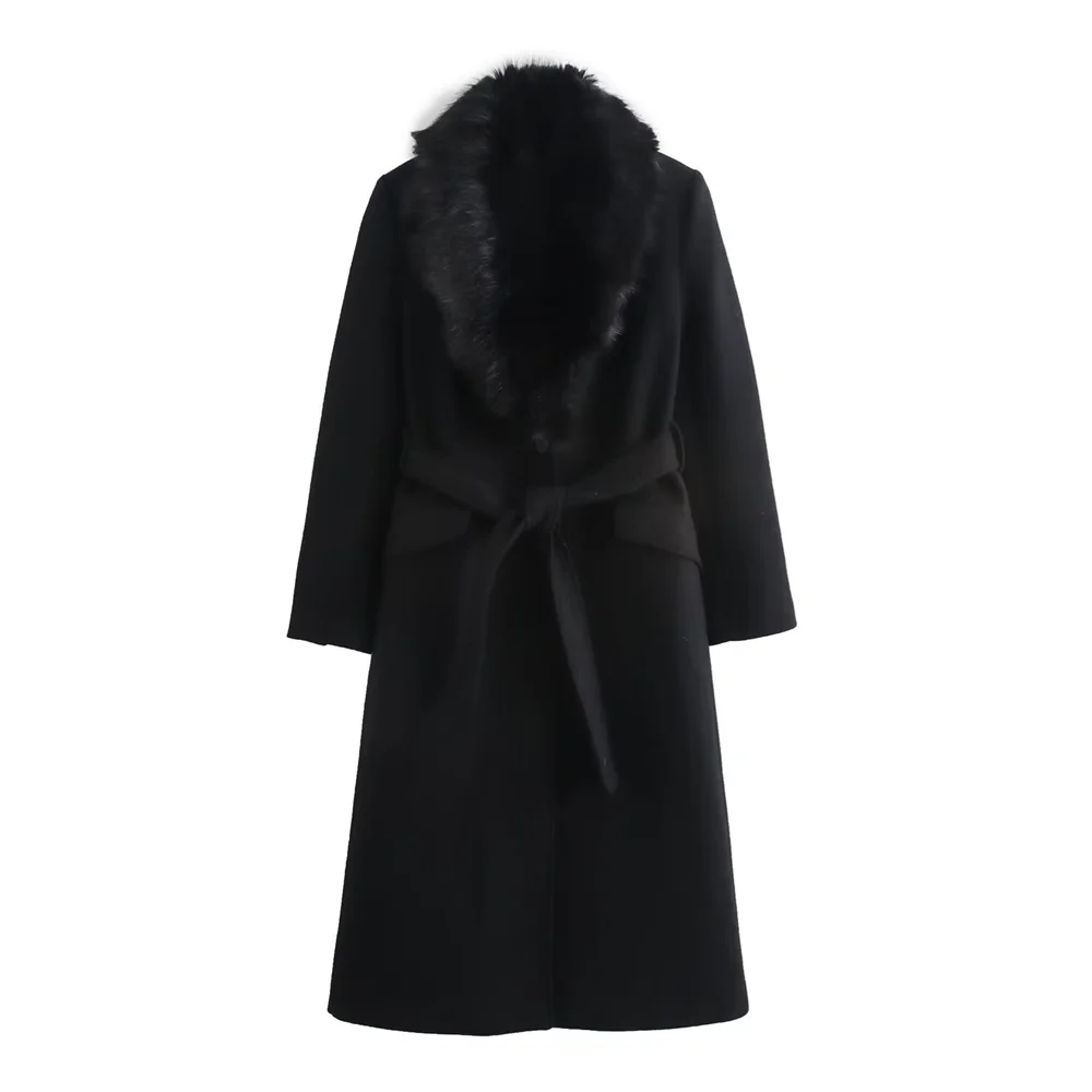 Women’s Belted Warm Fur Collar Coat - Image 2