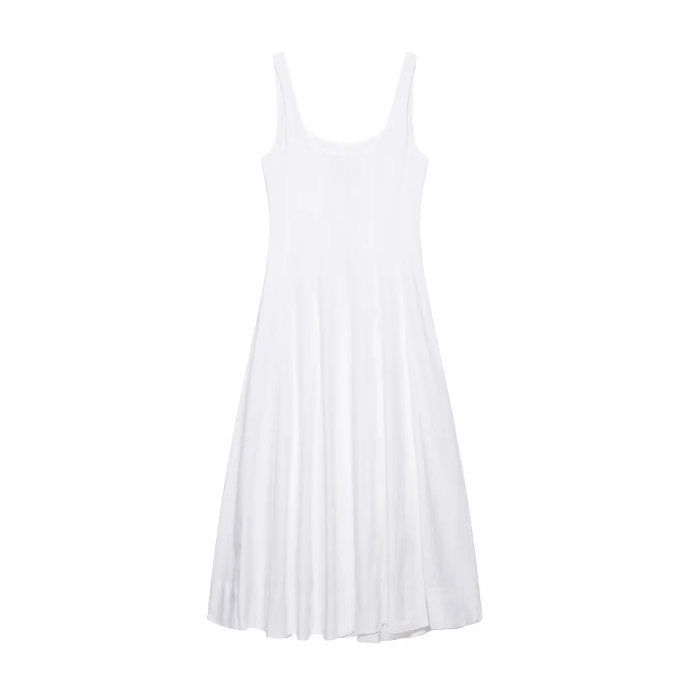 Women’s Linen Blend Square Neck Strap Midi Dress - Image 2