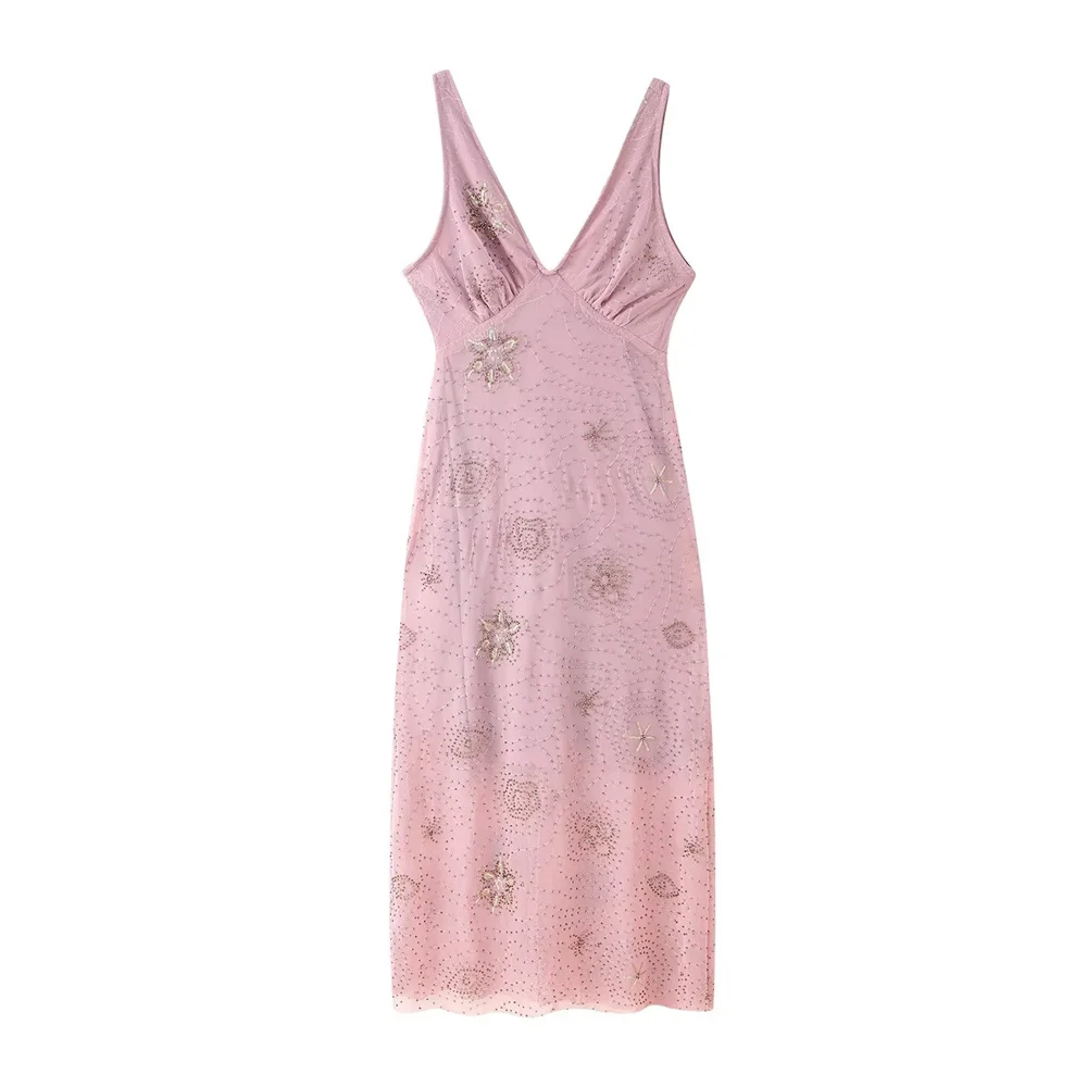 Women’s Beaded Backless Camisole Midi Dress - Image 2