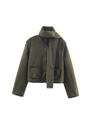 Women’s Autumn Wool & PU Scarf Jacket