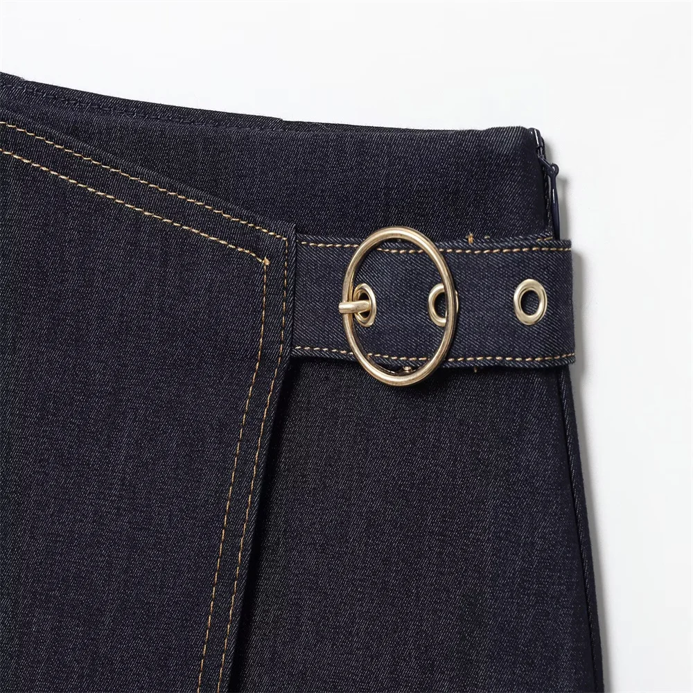 Women’s High-Waist Skirt Pants with Gold Buckle - Image 3