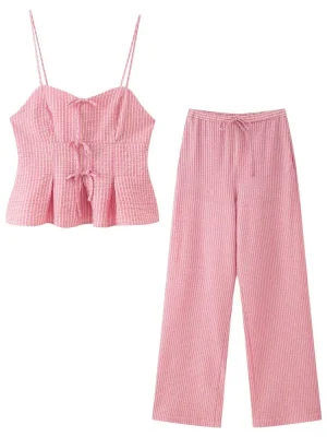 Women’s Pink Bow Tank & Wide-Leg Pants Set