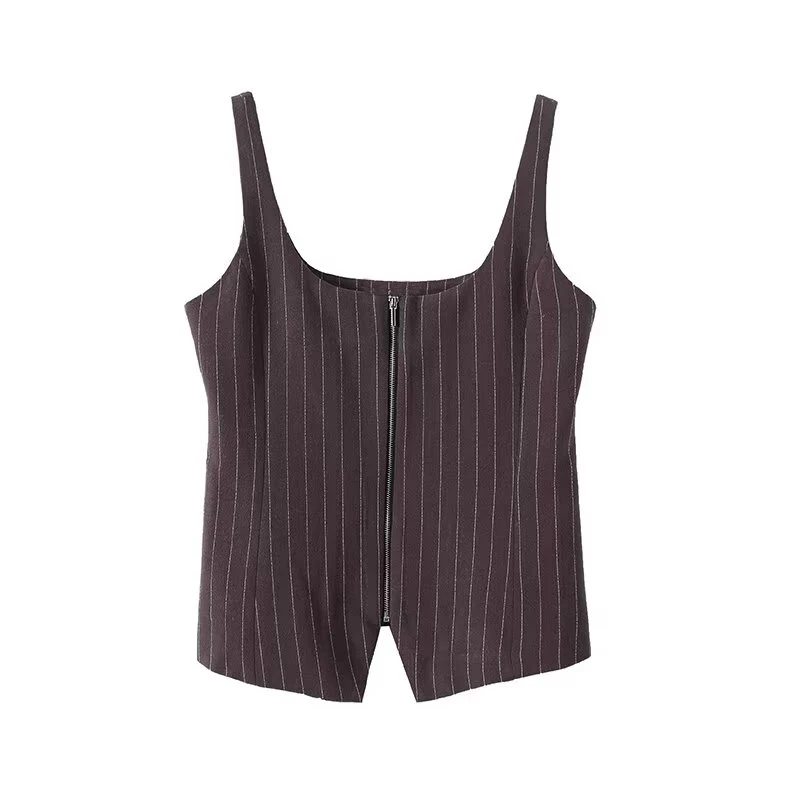 Women’s Striped Sleeveless Vest & Straight Pants Set - Image 2