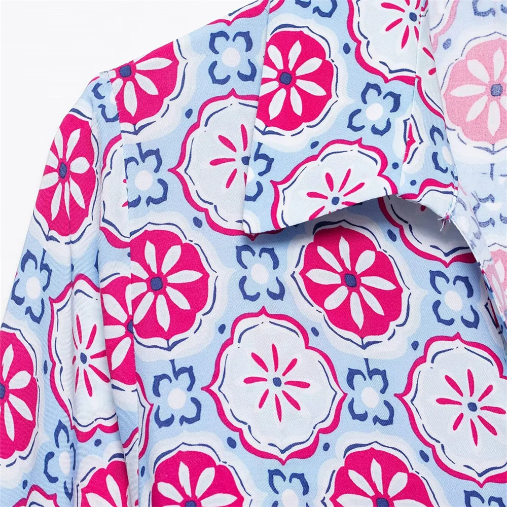 Women’s Printed Collar Belted Summer Dress - Image 3