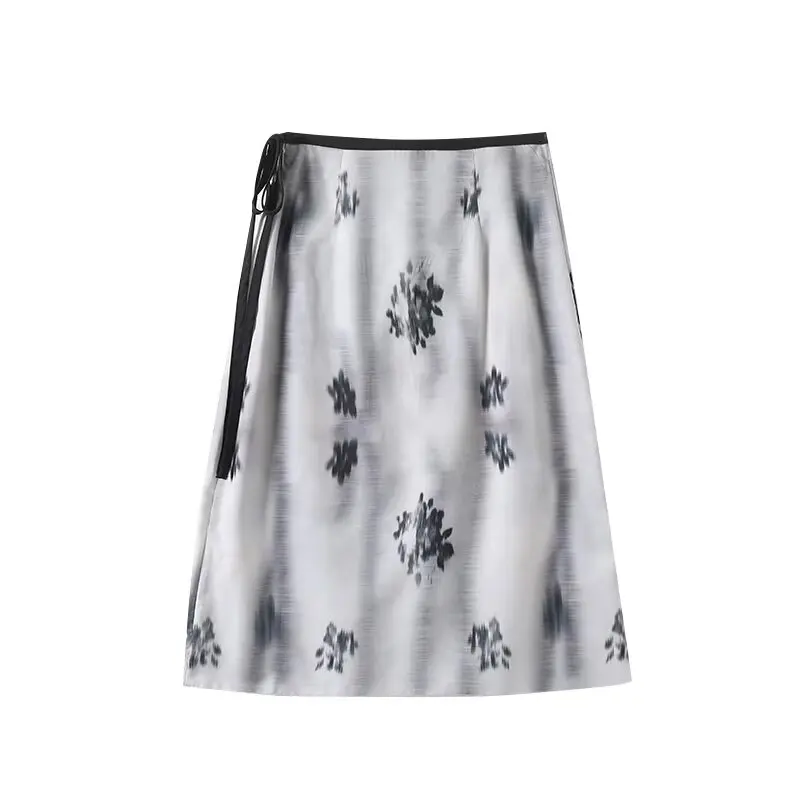 Women’s Blend Print Over-Knee Half Skirt with Knot Waist - Image 2