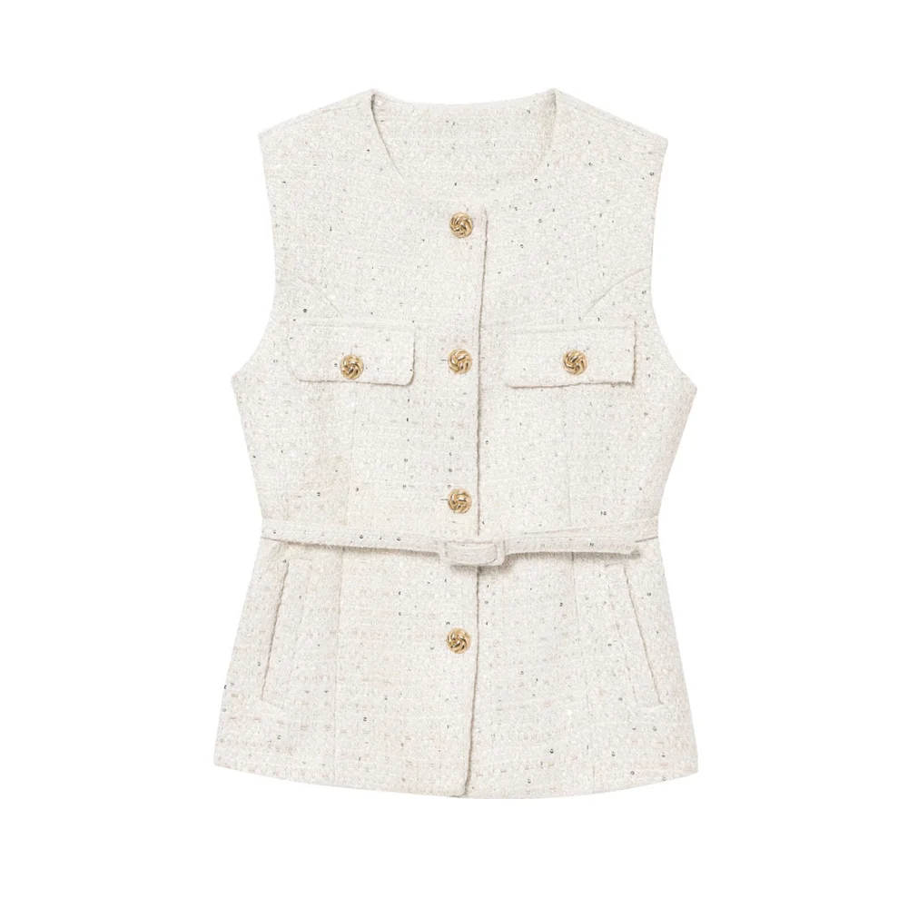 Women’s Single-Breasted Bead Embellished Vest - Image 3