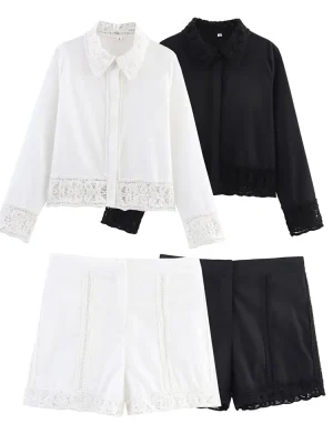 Women’s Casual Collar Shirt & Shorts Set