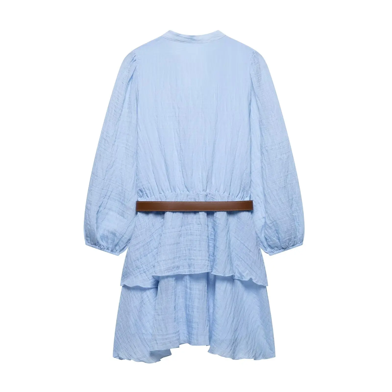 Women’s V-Neck Belted Layered Summer Dress - Image 2