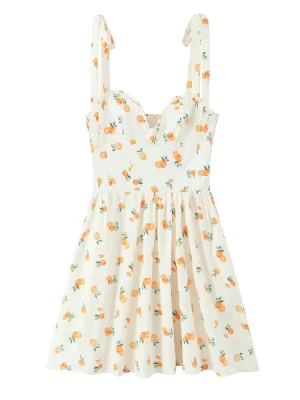 Women’s Orange Printed Strap Dress