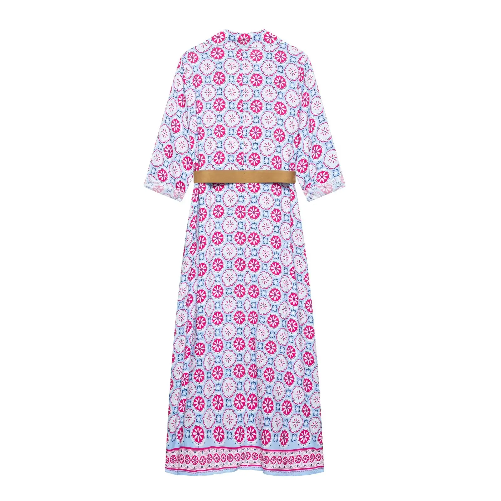 Women’s Printed Collar Belted Summer Dress - Image 2