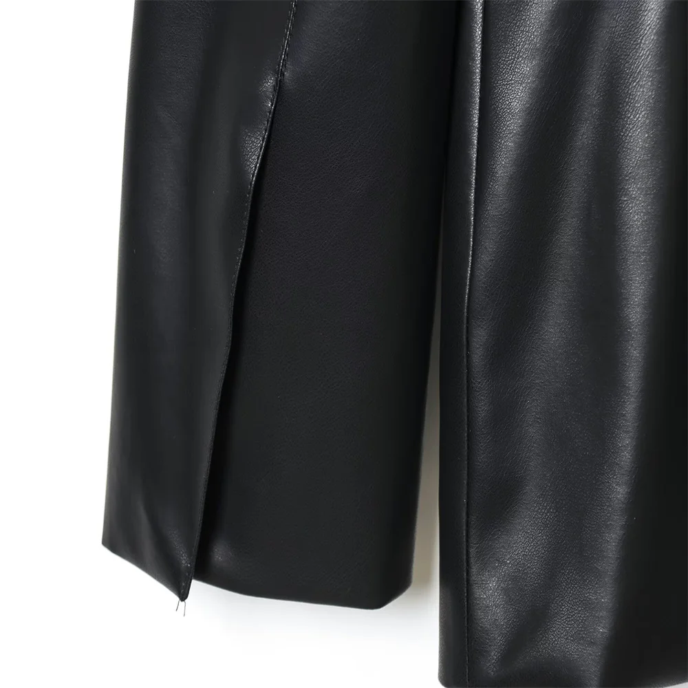 Women’s Korean Vintage Leather-Look Blazer - Image 4