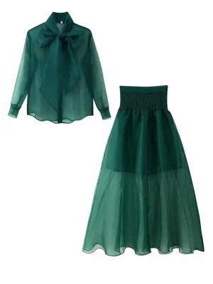 Women’s Sheer Butterfly Bow Two-Piece Set