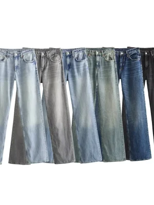 Autumn Retro Wide Leg Mid-Waist Jeans