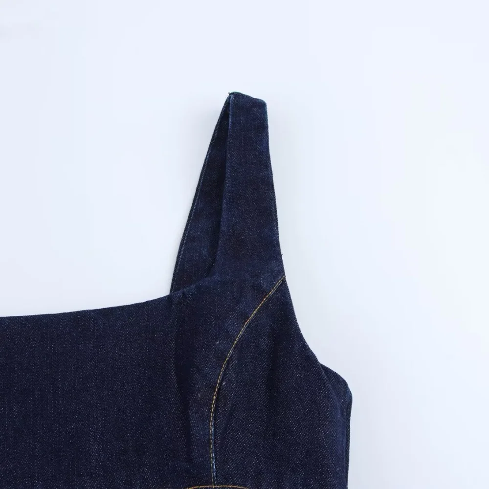 Women’s Square Neck Sleeveless Denim Mini Dress - Image 3