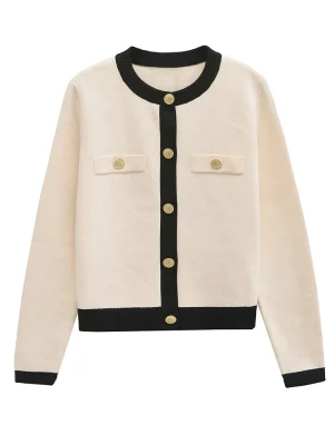 Autumn Black & White Knit Cardigan Short Jacket