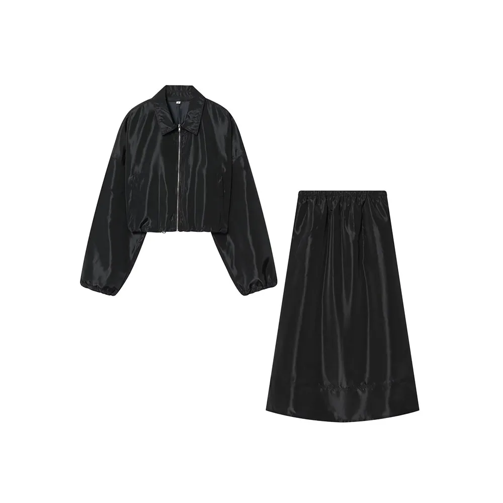 Women’s Zipper Coat & Midi Skirt Set