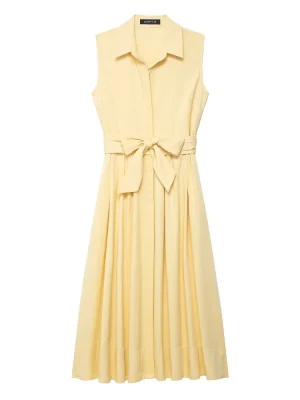 Women’s Solid Color Sleeveless Shirt Dress with Belt