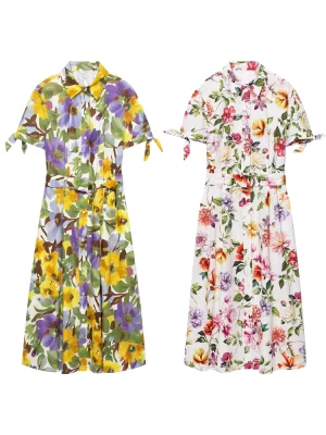Women’s Lapel Collar Printed Dress, Short Sleeve