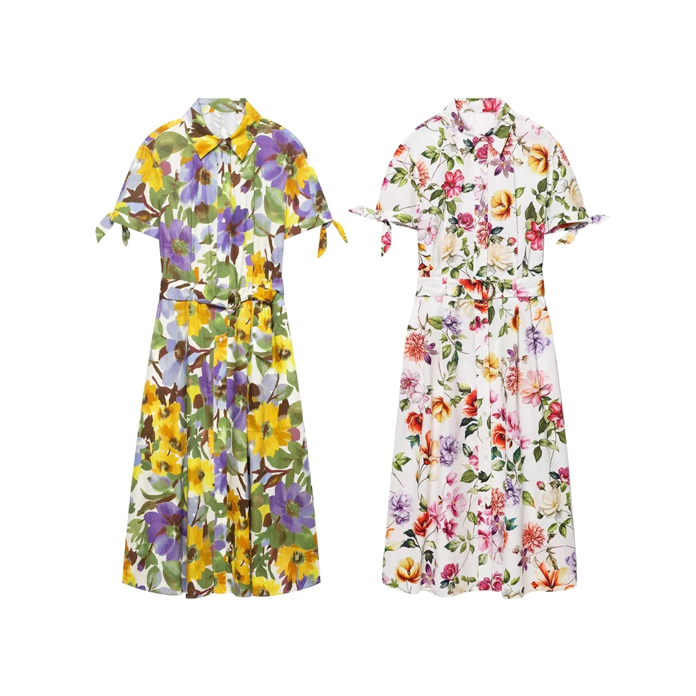 Women’s Lapel Collar Printed Dress, Short Sleeve