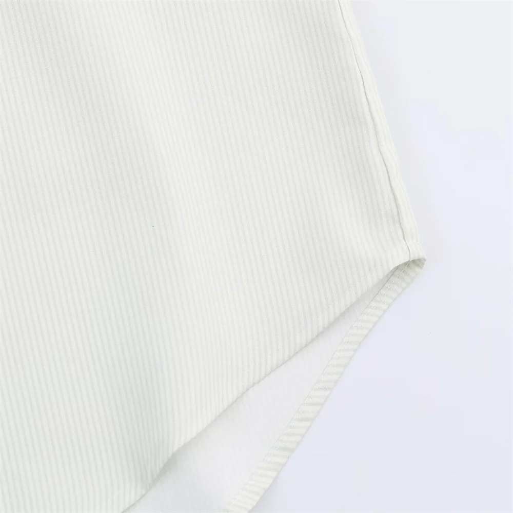 Women’s White Striped Pleated Stand Collar Shirt - Image 6