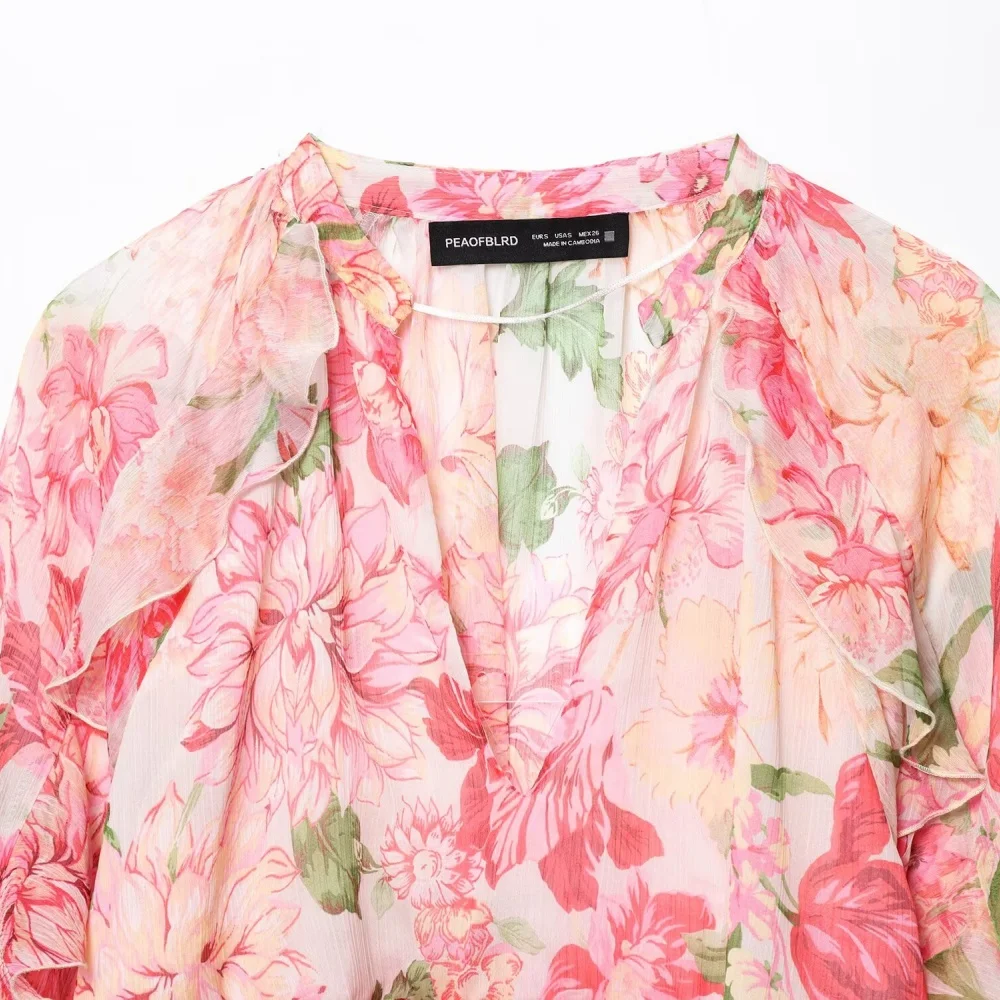 Women’s Printed V-Neck Loose Top - Image 3