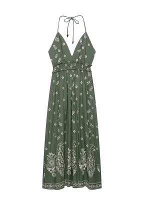 Embroidered Backless V-Neck Midi Dress