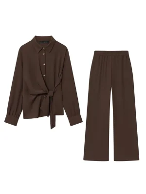 Autumn Women’s Casual Crepe Shirt with Wide-Leg Pants