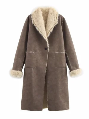 Women’s Loose Double-Breasted Lapel Long Coat