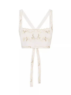 Fashionable Strap Tank Top with Flower Embroidery