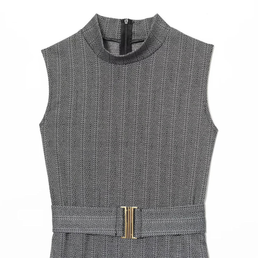 Women’s Slim Fit Sleeveless Twill MIDI Dress - Image 4