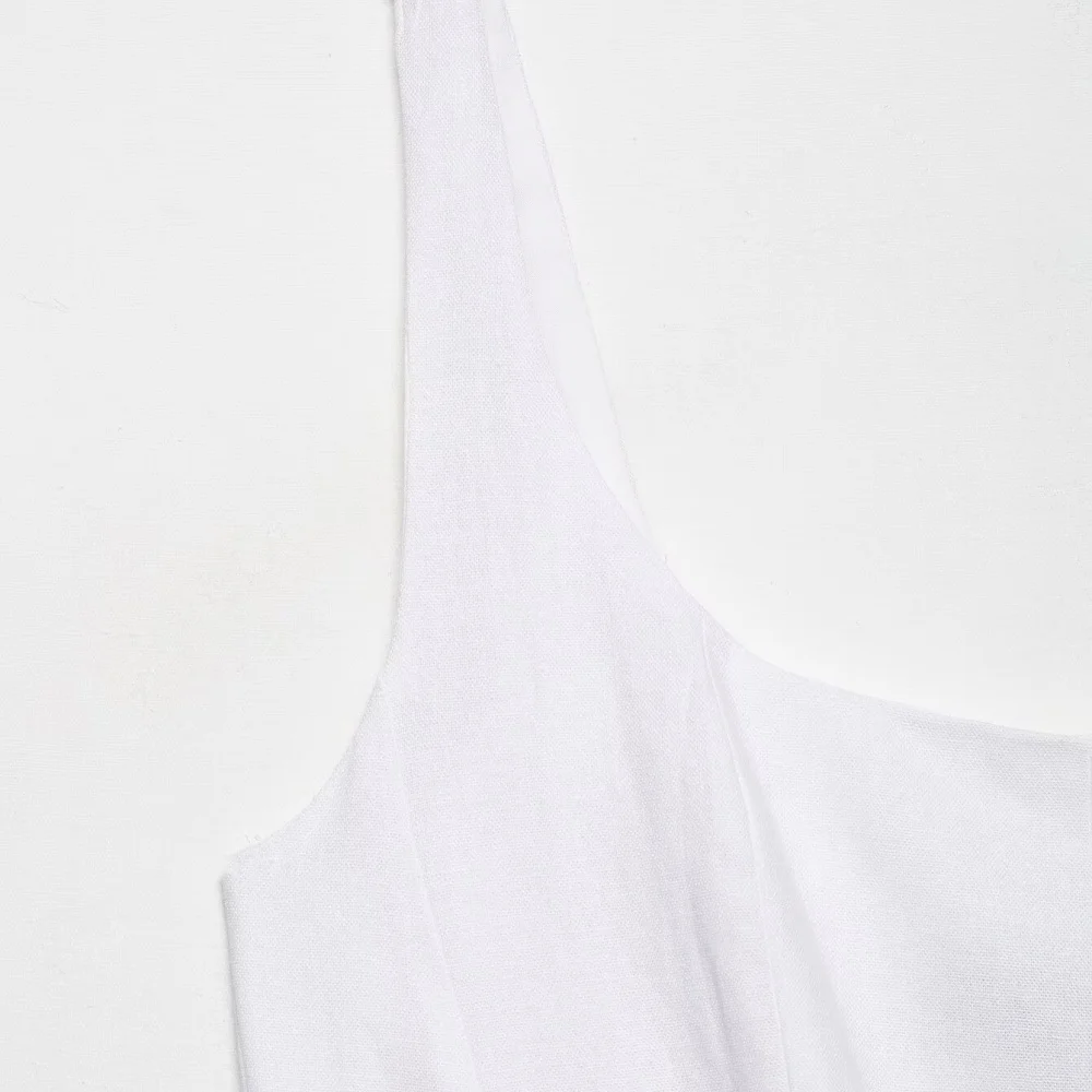 Women’s Linen Blend Square Neck Strap Midi Dress - Image 3