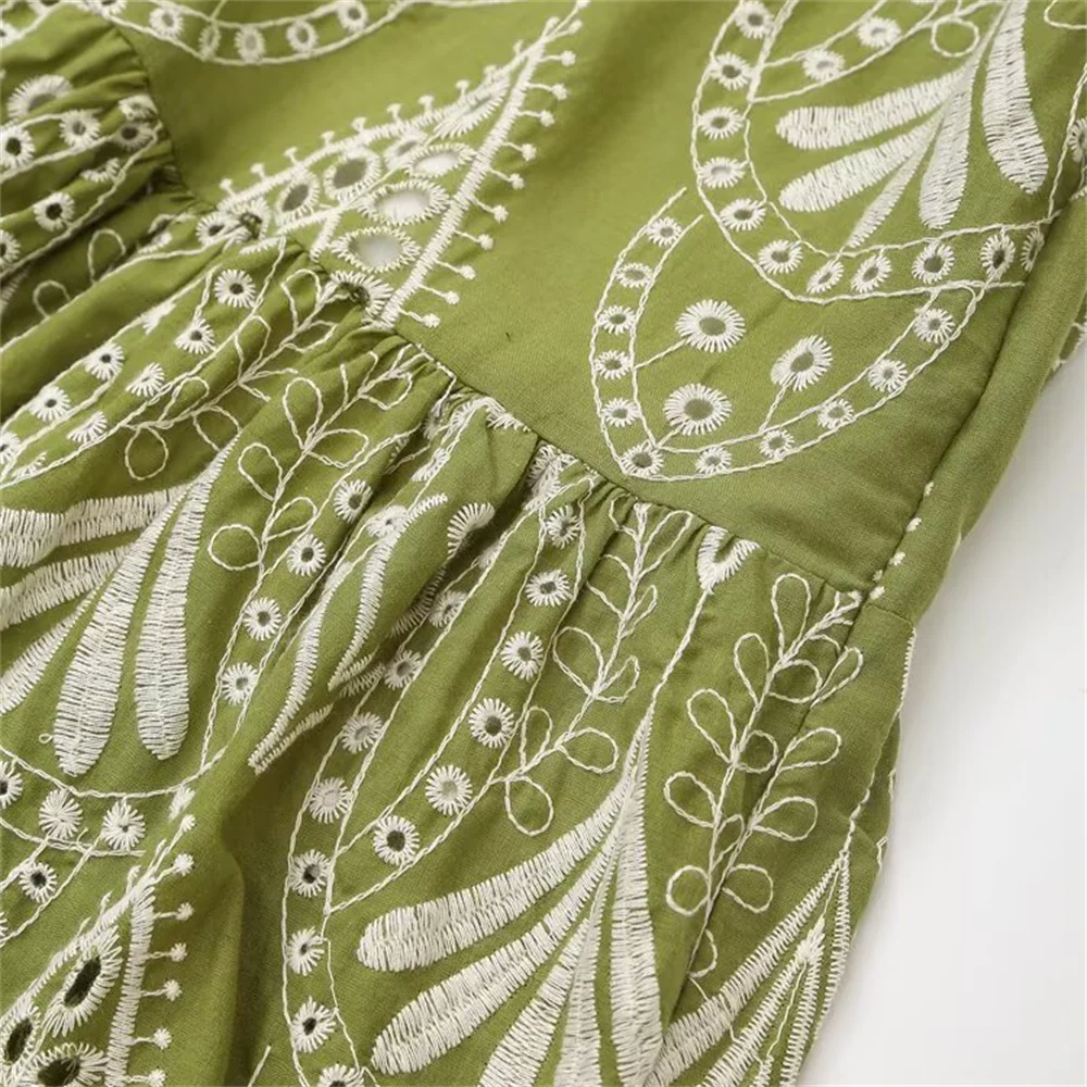 Women’s Casual Strap Hollow Embroidery Midi Dress - Image 4