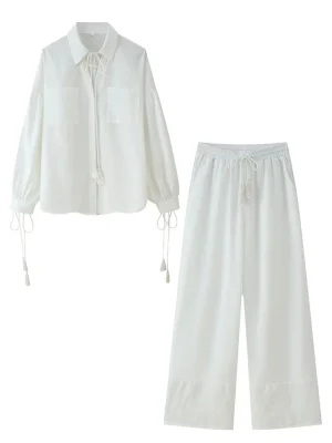 Women’s Cotton Linen Embroidered Shirt & Pants Set