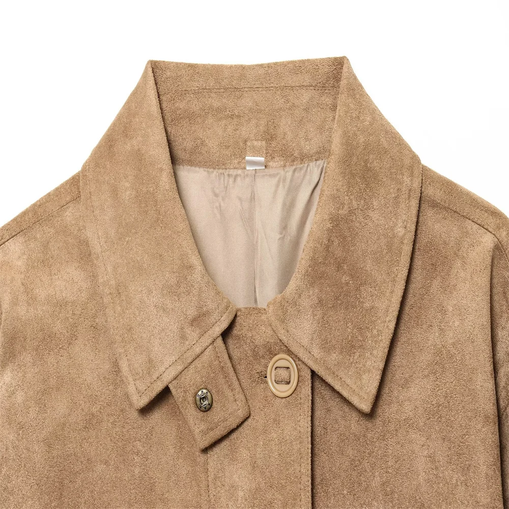 Women’s Suede-Texture Leather Jacket - Image 3