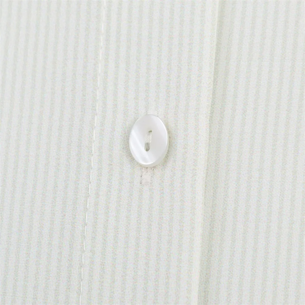 Women’s White Striped Pleated Stand Collar Shirt - Image 4