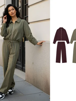 Women’s Fluffy Pilot Jacket & Wide Leg Pants Set