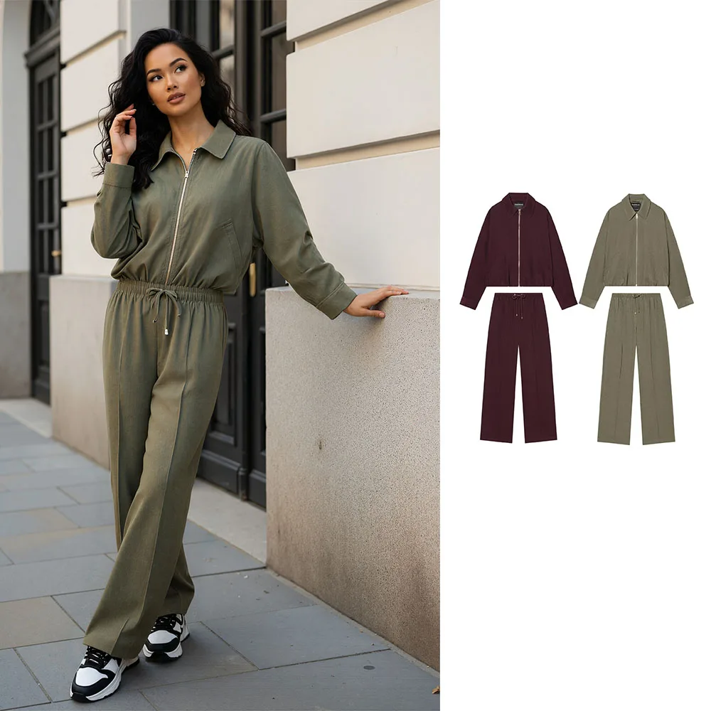 Women’s Fluffy Pilot Jacket & Wide Leg Pants Set