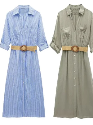 Women’s Versatile Belted Shirt Summer Dress