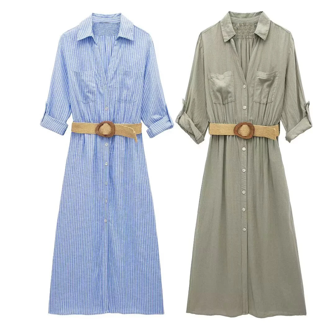 Women’s Versatile Belted Shirt Summer Dress