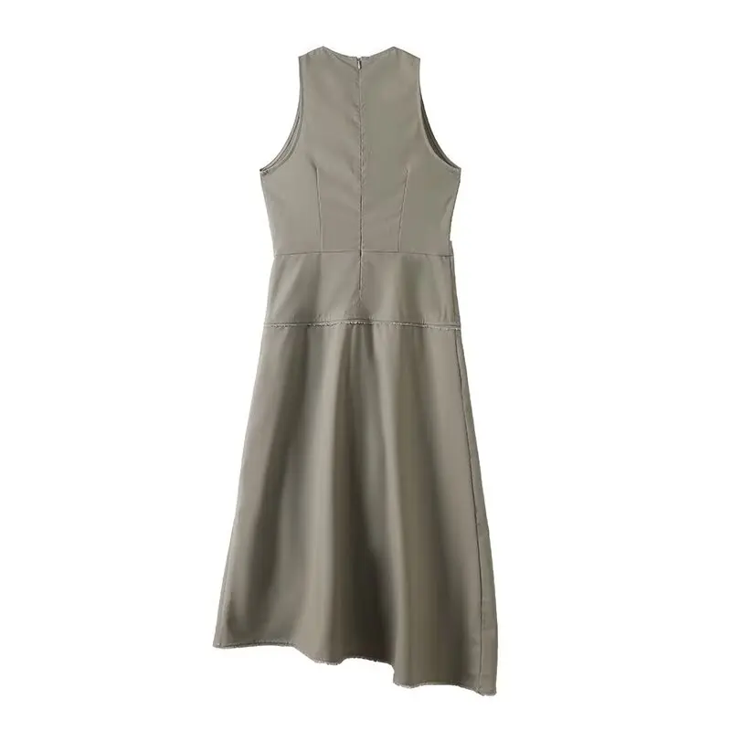 Women’s Solid Sleeveless Buckle Summer Dress - Image 2