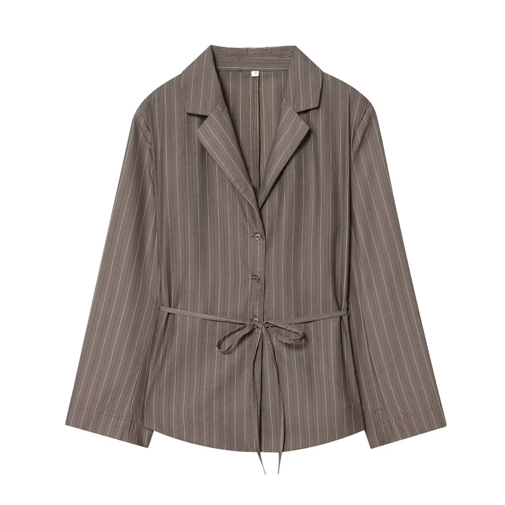 Autumn Women’s Striped Blazer & High-Waist Pants Set - Image 2