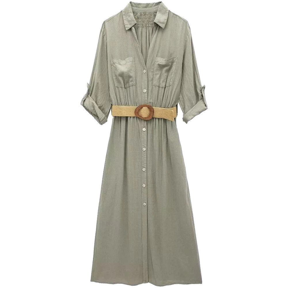 Women’s Versatile Belted Shirt Summer Dress - Image 2