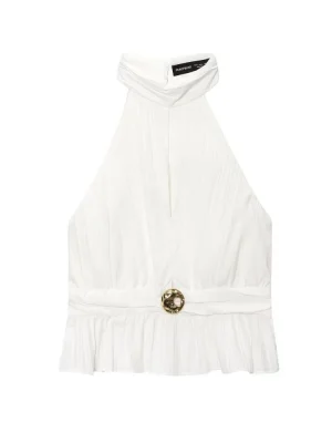 Women’s Gold-Inlay Pleated Slim Sleeveless Top