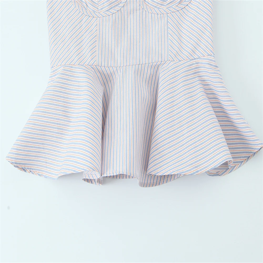 Women’s Fluffy Striped Poplin Strap Top - Image 3