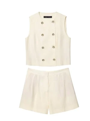 Women’s Linen Blend Sleeveless Vest & Pleated Shorts Set