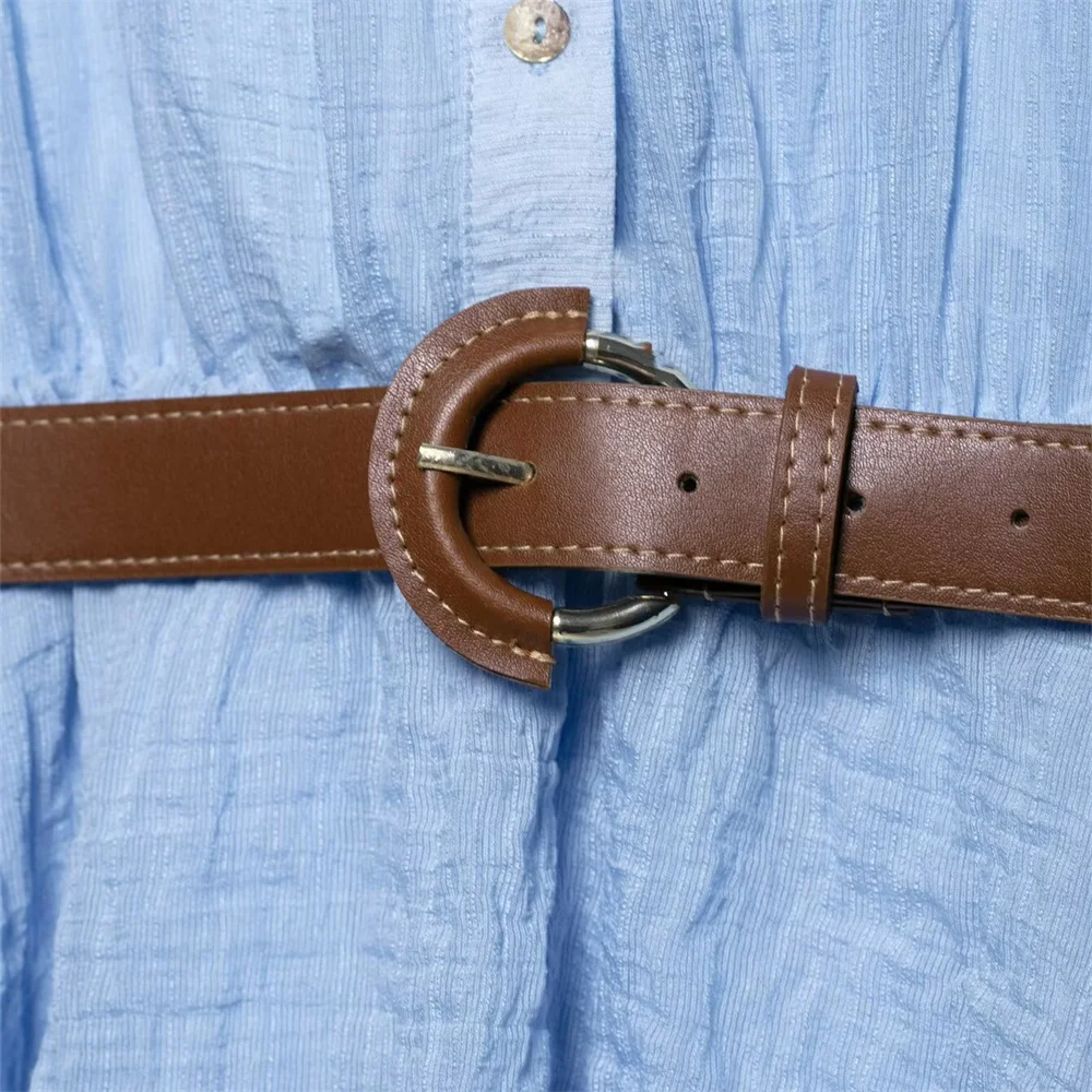 Women’s V-Neck Belted Layered Summer Dress - Image 4