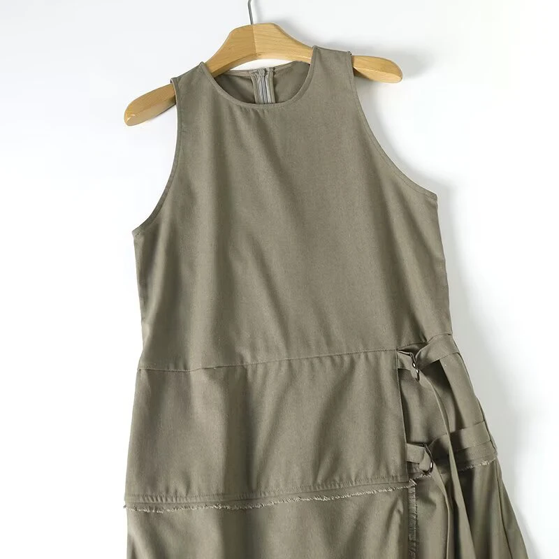 Women’s Solid Sleeveless Buckle Summer Dress - Image 3