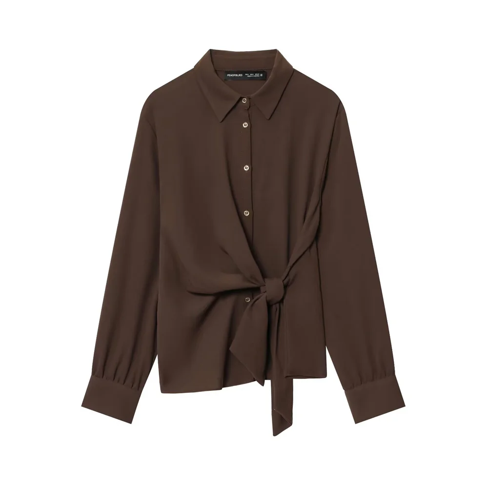 Autumn Women’s Casual Crepe Shirt with Wide-Leg Pants - Image 2