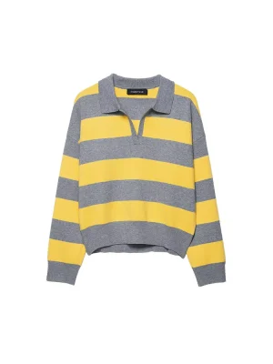 Women’s Loose Polo Collar Striped Sweater